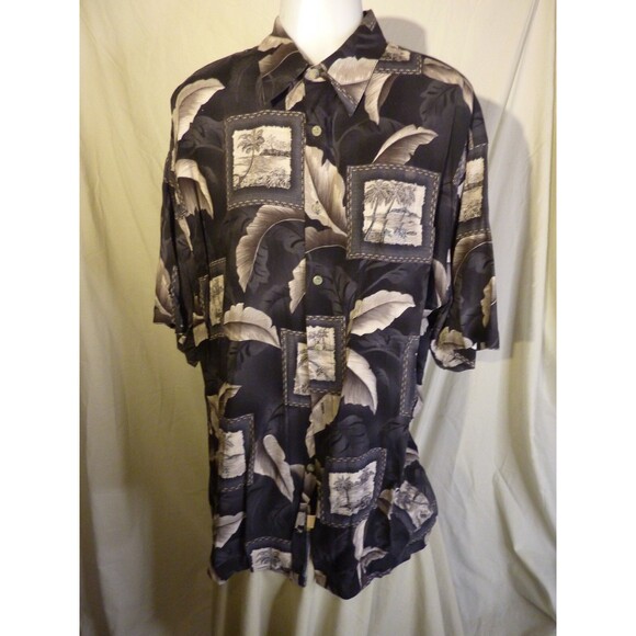 Campia Moda Hawaiian Short Sleeve Shirt-Pocket-Palm Trees-sz L - Picture 2 of 4